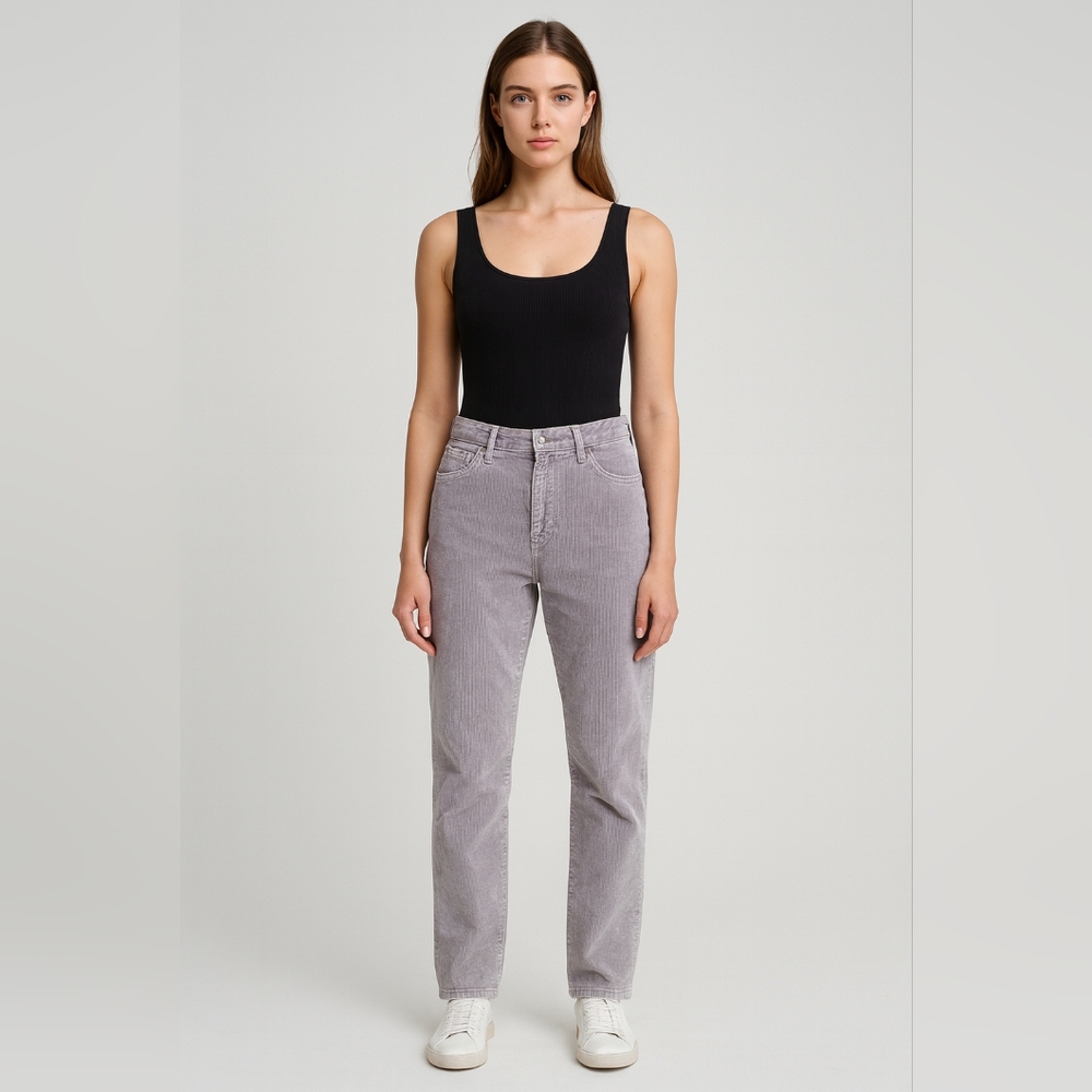 Soft Surroundings Gray Corduroy Pants Mid Rise Stretch Straight Leg Casual